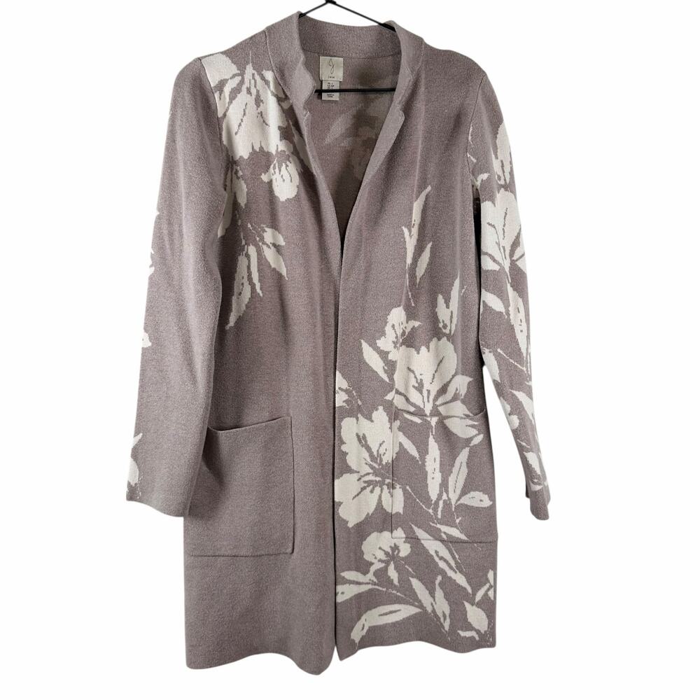 Joie Womens Floral Longline Open Front Cardigan Taupe Beige Knit Sweater Coat S